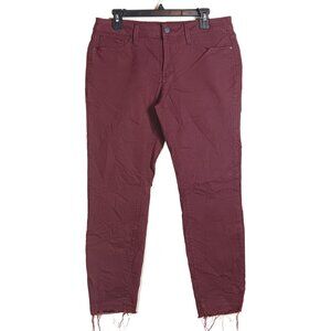 A.N.A Skinny Crop Jeans Womens 12 Burgundy Mid Rise Raw Hem Boho Stretch Denim